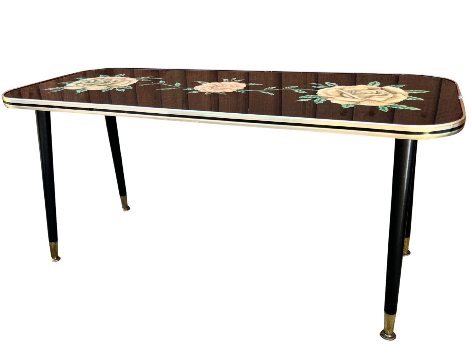 Vintage Atomic Style Coffee Table with Floral Glass Top – Mid Century Sputnik Re
