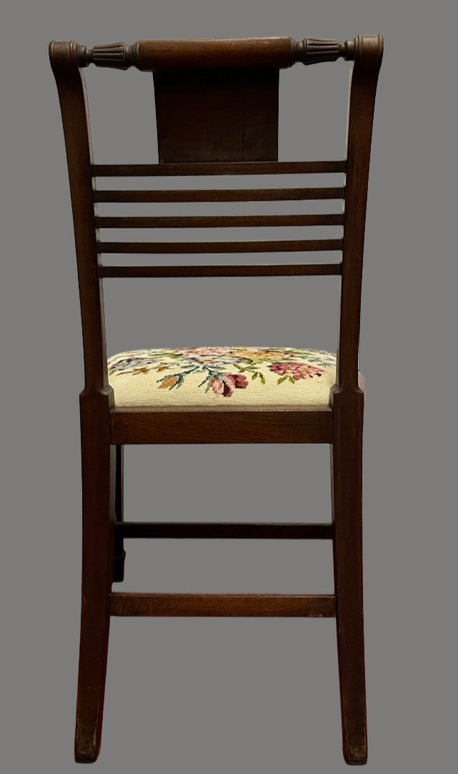 Vintage Wooden Dining Chair Upholstered Needlepoint Seat 88cm