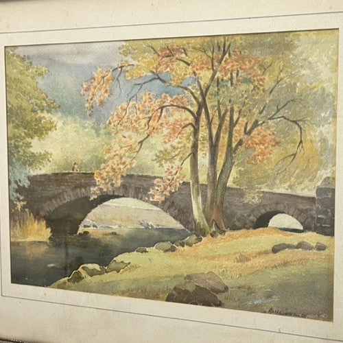 R W Clarke Watercolour Painting 1953 Peter Bridge Framed Landscape 51cm