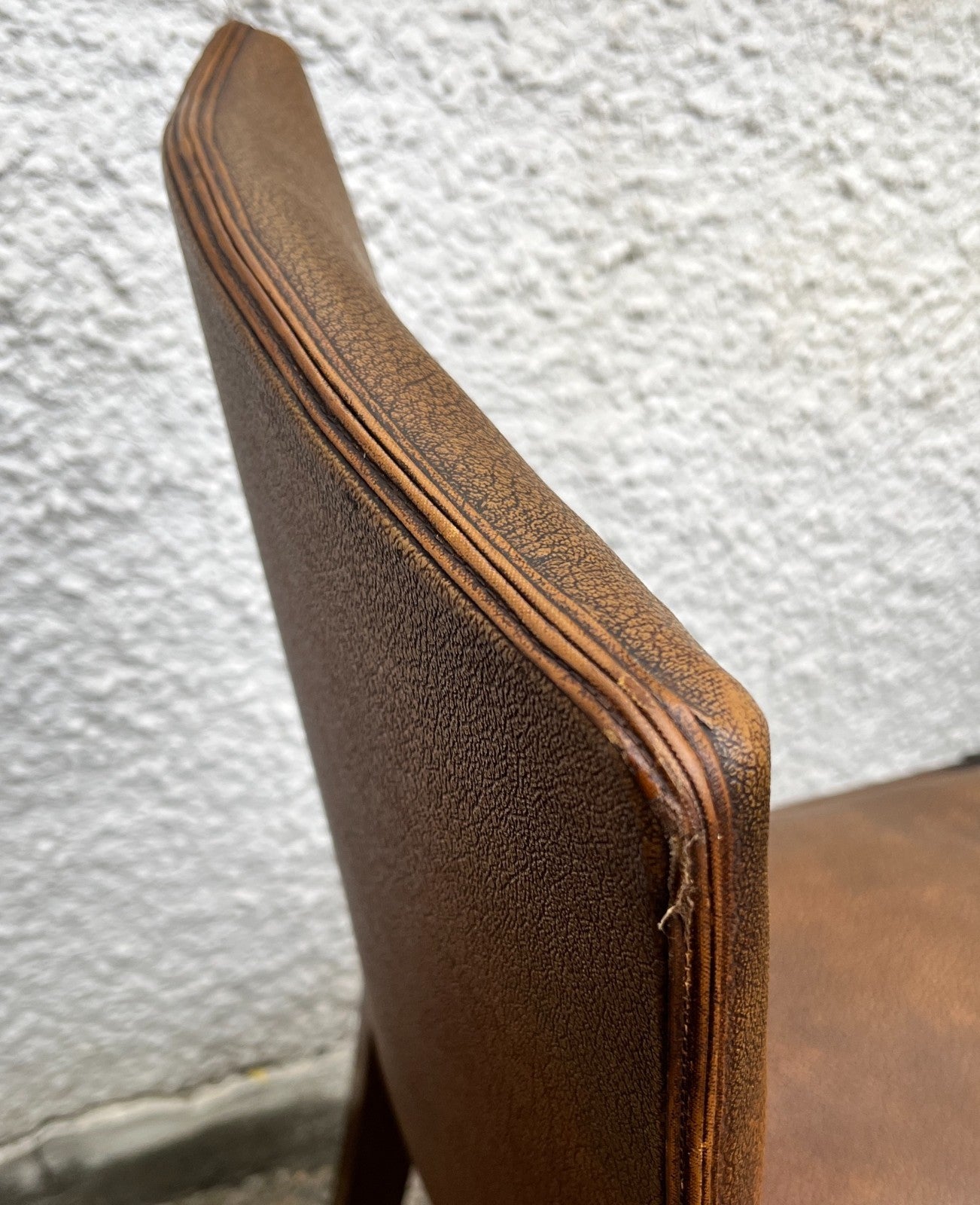 Vintage Oak Dining Chairs Pair Camel Vinyl Upholstered