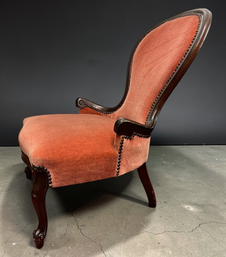 Victorian Slipper Chair Antique Nursing Chair Low Seat Upholstered c.19th C.