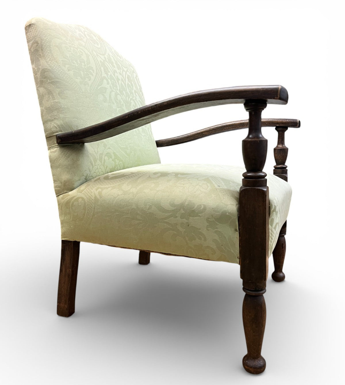 Vintage Upholstered Armchair Low Occasional Chair Bedroom Accent Seat Damask