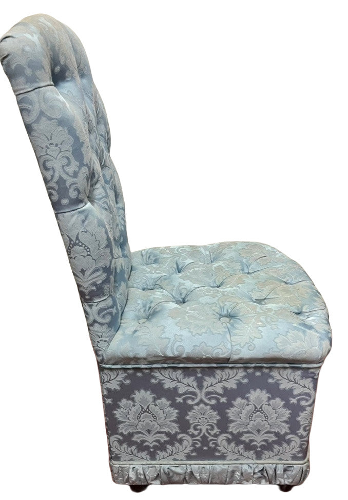 Blue Upholstered Vintage Style Accent Chair Button Back Dressing Chair