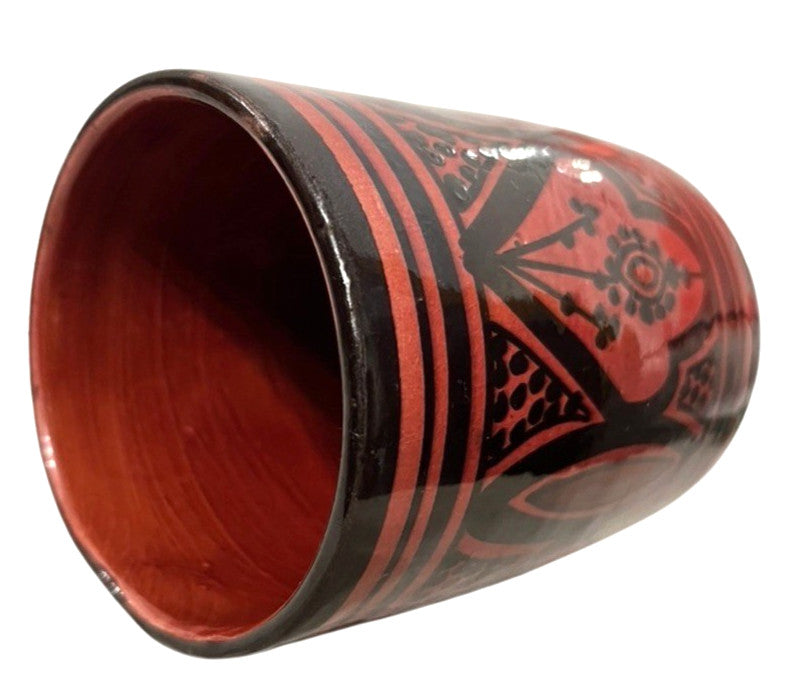 Safi Studio Pottery Vase Moroccan Folk Art Signed by Artist Red & Black 12cm