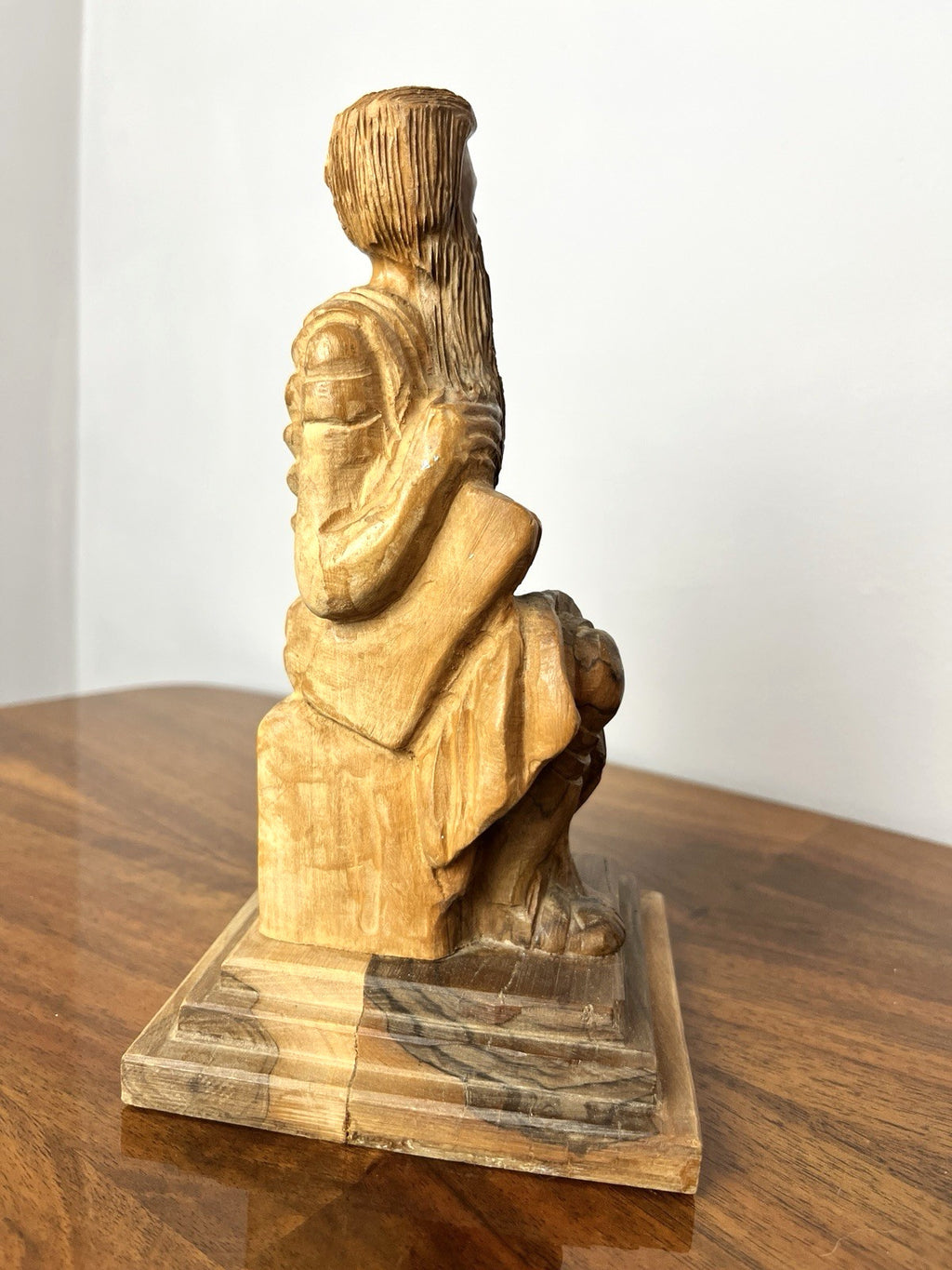 Vintage Olive Wood Moses Sculpture Figure – Hand Carved Religious Statue