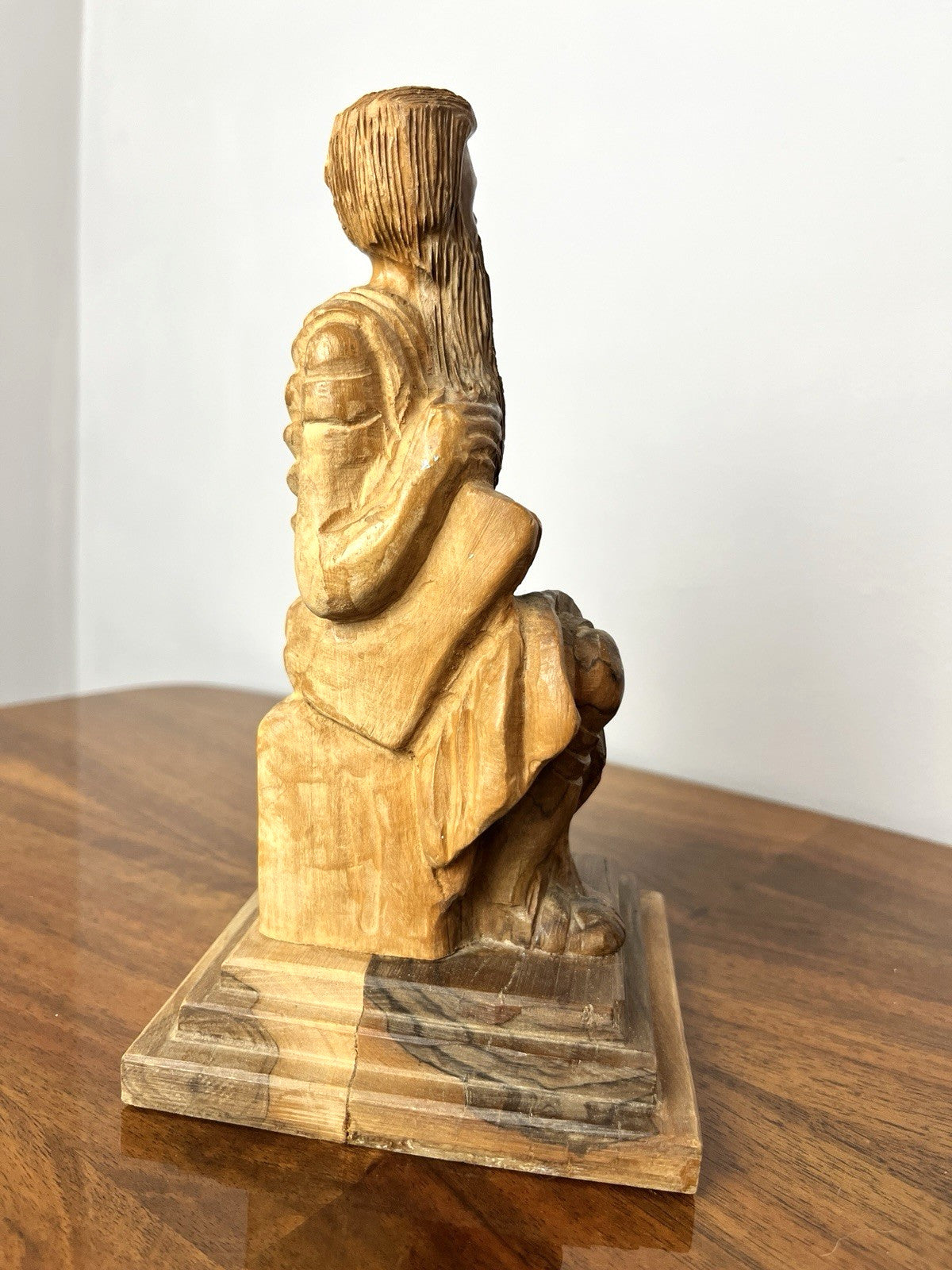 Vintage Olive Wood Moses Sculpture Figure – Hand Carved Religious Statue