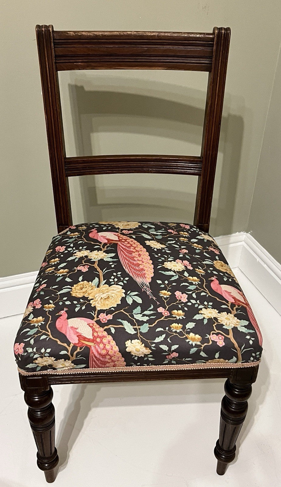 Victorian Mahogany Bedroom Chair Turned Legs Upholstered Seat 92cm High
