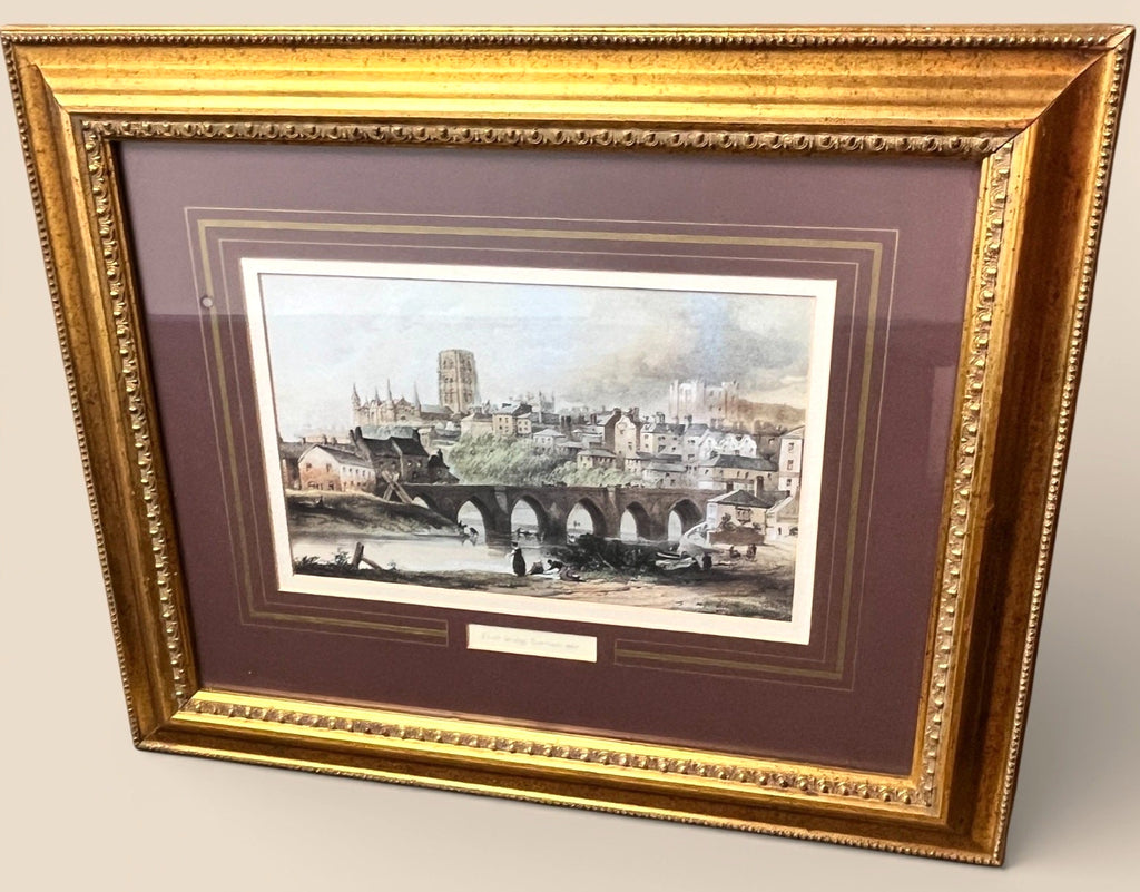 Framed Elvet Bridge Durham Print – Gilt Frame River Wear Cathedral View 48x40cm