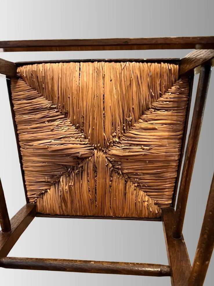 Vintage Oak Rush Seat Chair Ladder Back Wooden Farmhouse Chair Rustic