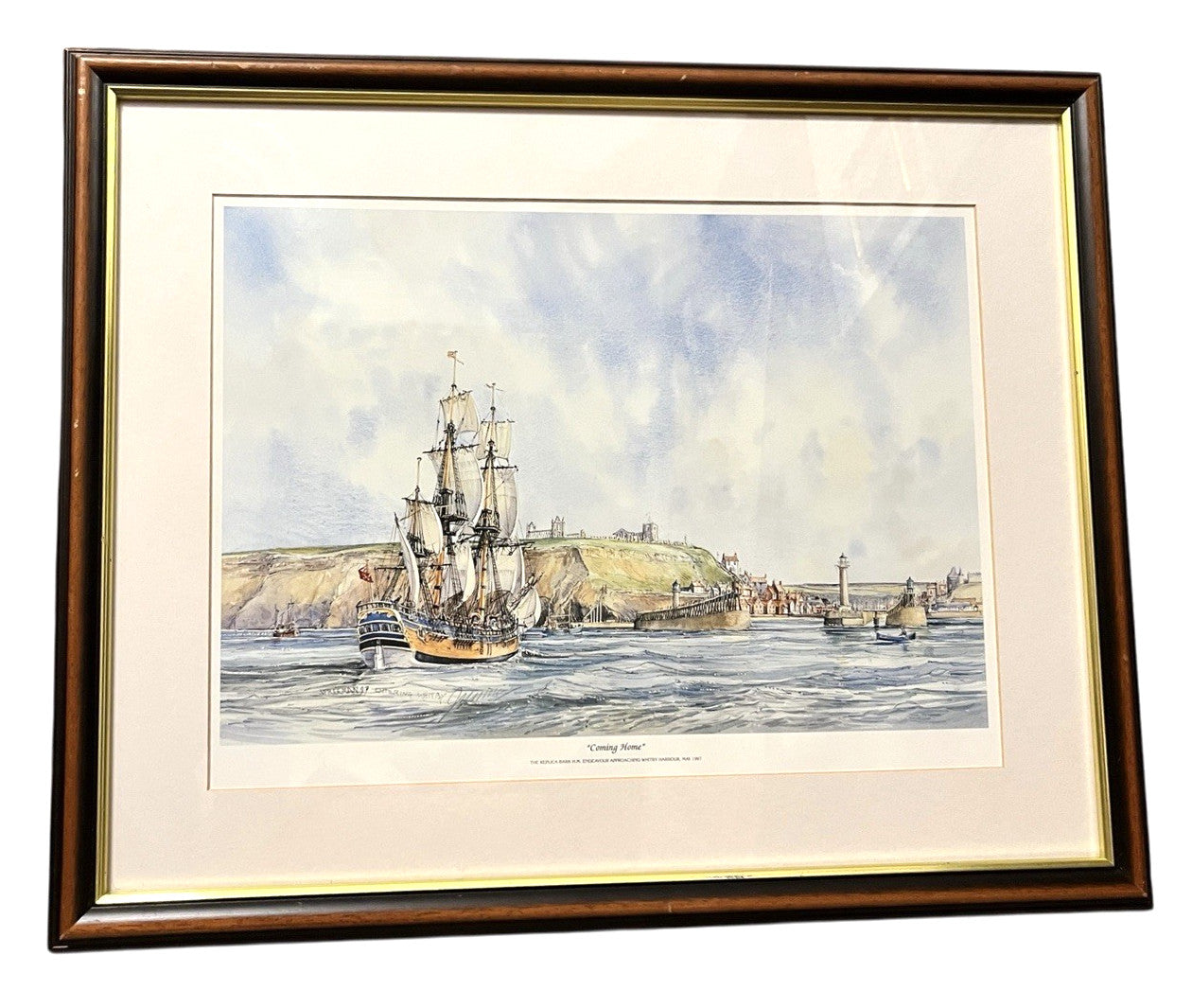 Whitby Endeavour “Coming Home” Maritime Framed Print – Nautical Coastal Wall Art