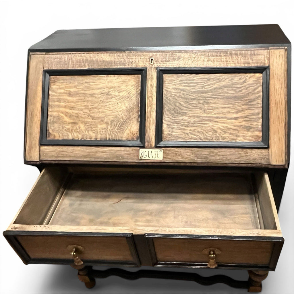 Vintage Oak Bureau Writing Desk / Fall Front Bureau / Refinished Storage Cabinet