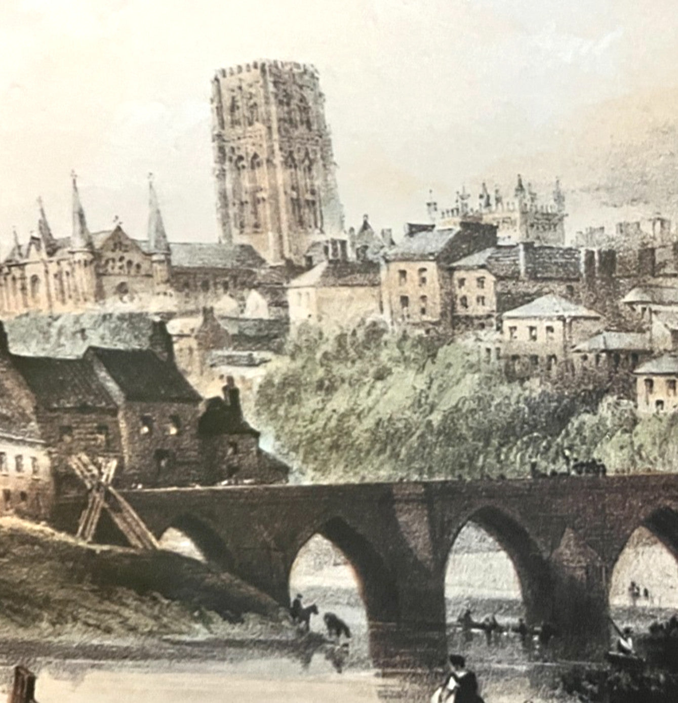 Framed Elvet Bridge Durham Print – Gilt Frame River Wear Cathedral View 48x40cm