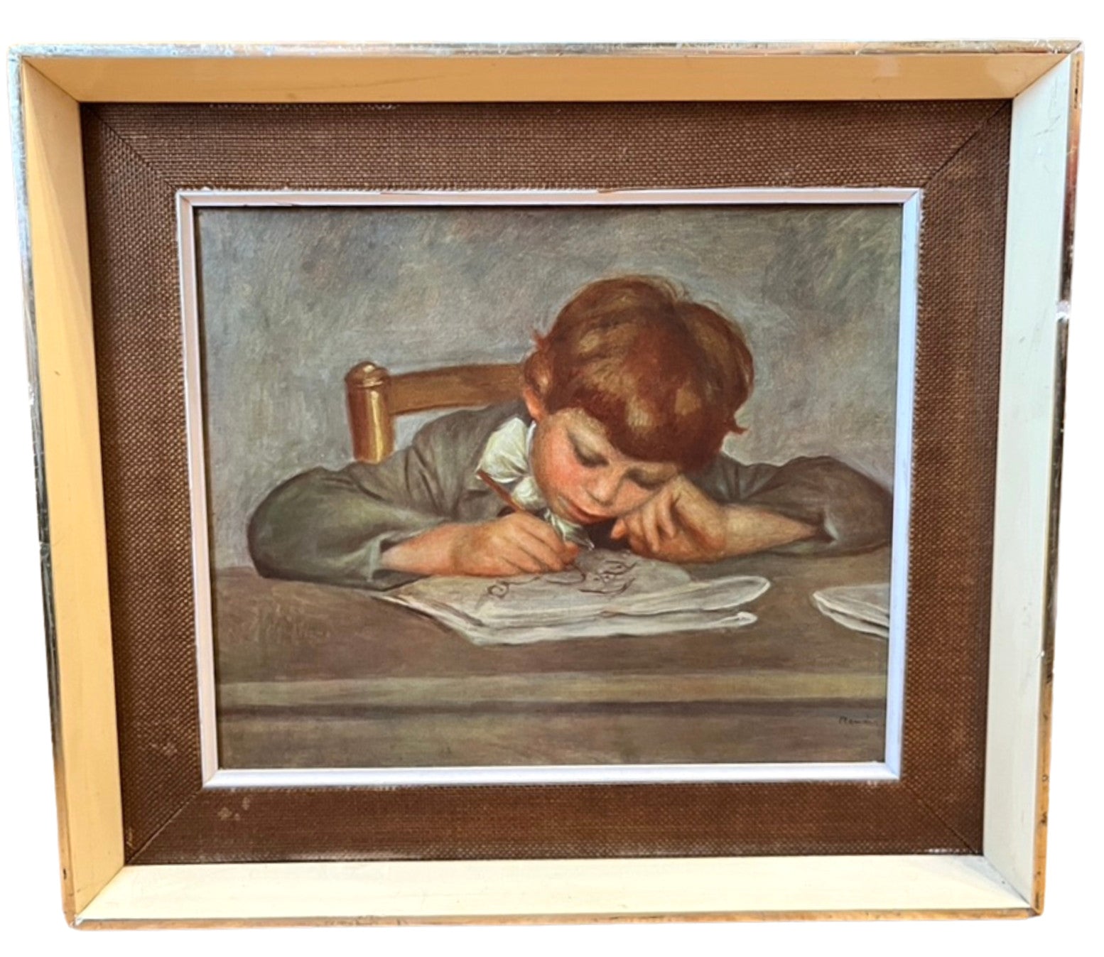 Vintage Renoir “Jean Renoir Drawing” Framed Art Print Boy Drawing Portrait