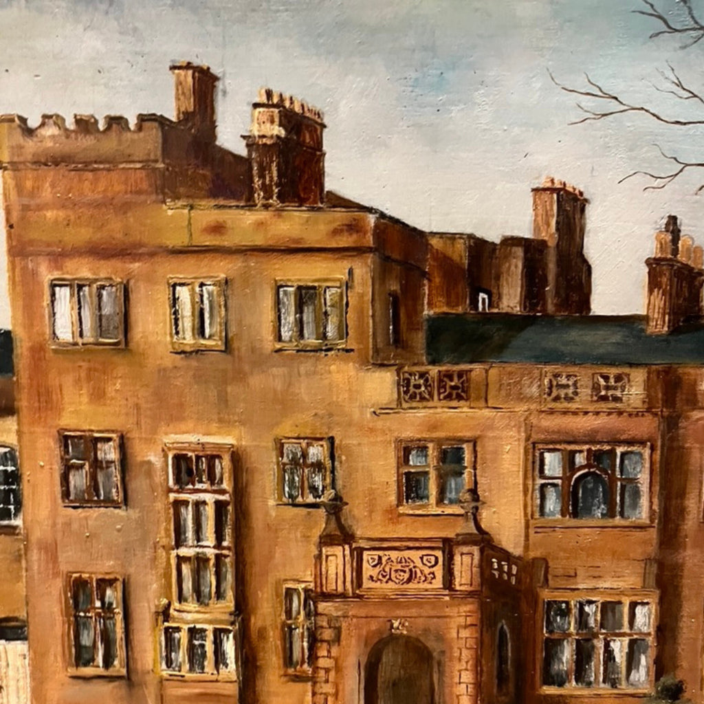 Large Original Oil Painting English Manor House Country Estate Framed Signed 198