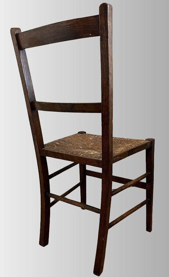 Vintage Oak Rush Seat Chair Ladder Back Wooden Farmhouse Chair Rustic
