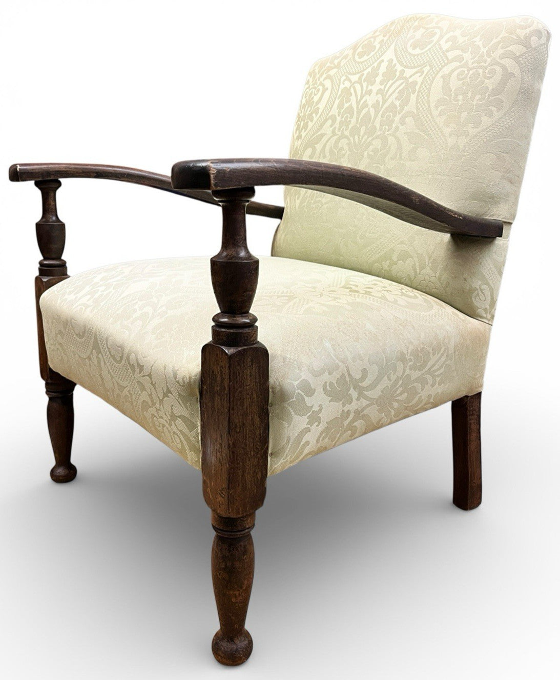 Vintage Upholstered Armchair Low Occasional Chair Bedroom Accent Seat Damask