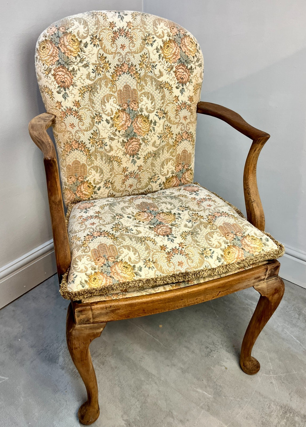Vintage Parker Knoll Armchair – Tapestry Seat Stripped Bedroom or Hall Chair
