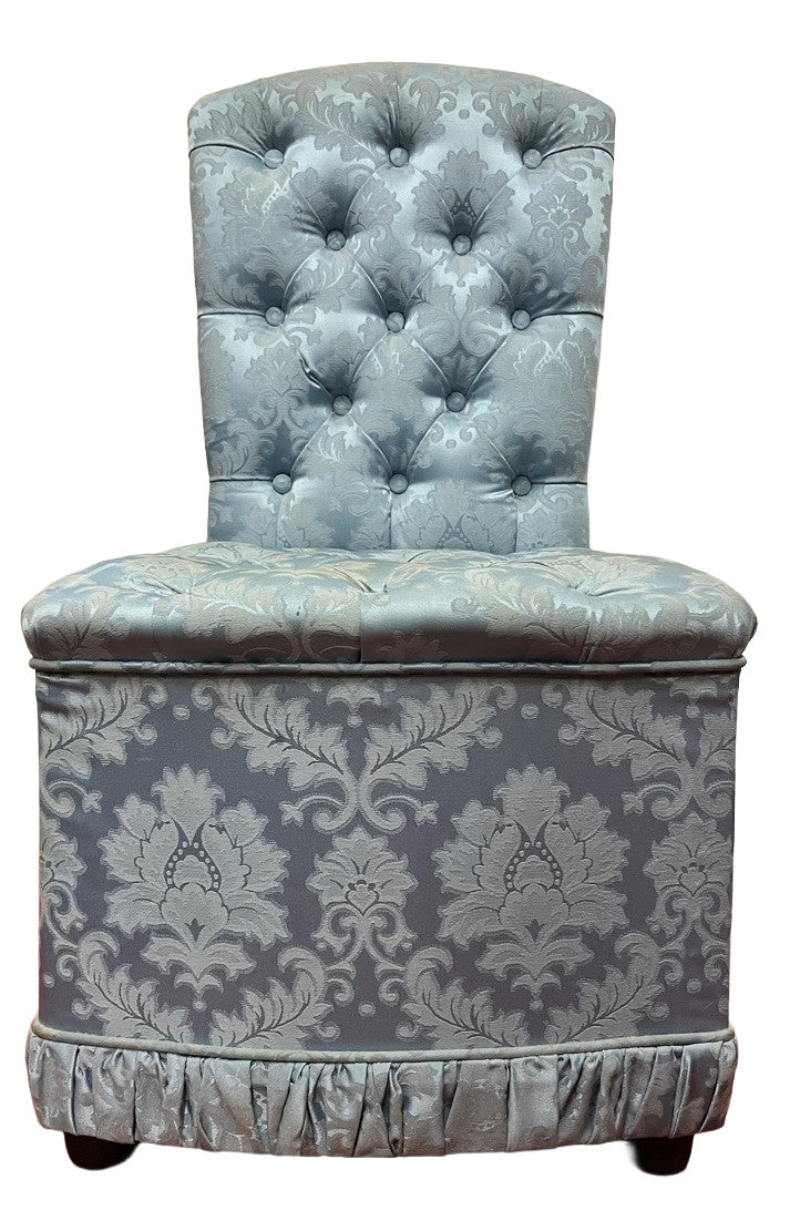 Blue Upholstered Vintage Style Accent Chair Button Back Dressing Chair