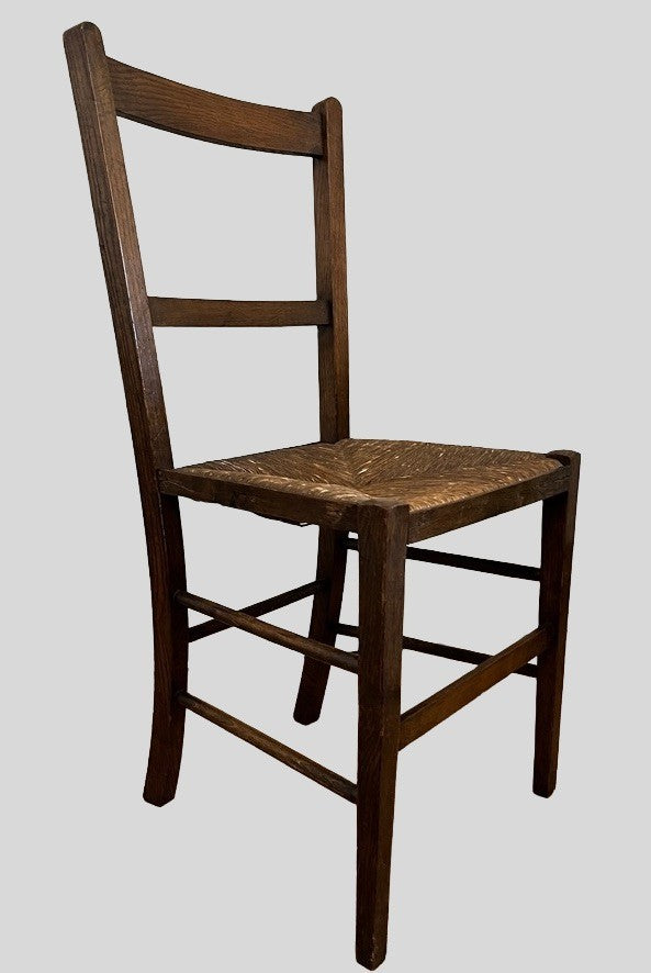 Vintage Oak Rush Seat Chair Ladder Back Wooden Farmhouse Chair Rustic