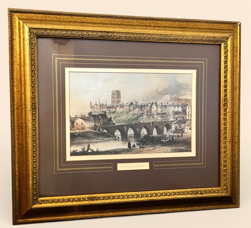 Framed Elvet Bridge Durham Print – Gilt Frame River Wear Cathedral View 48x40cm