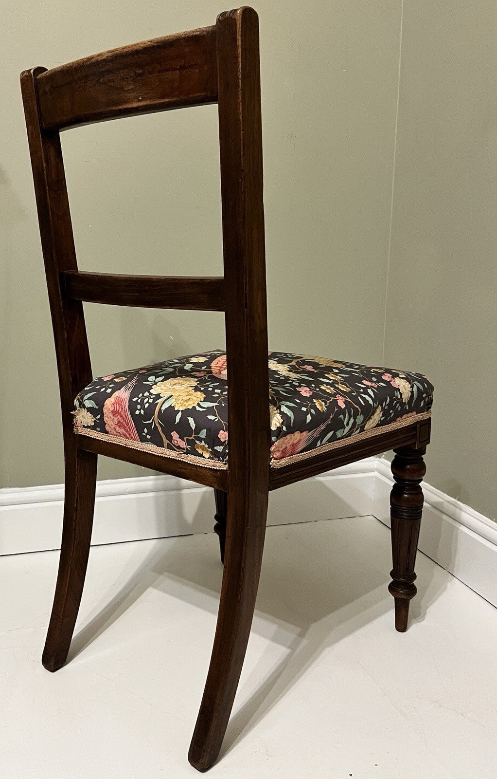 Victorian Mahogany Bedroom Chair Turned Legs Upholstered Seat 92cm High