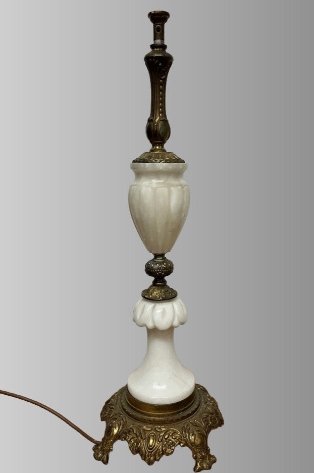 Vintage onyx marble gold brass table lamp H 38 x base 12cm for restoration