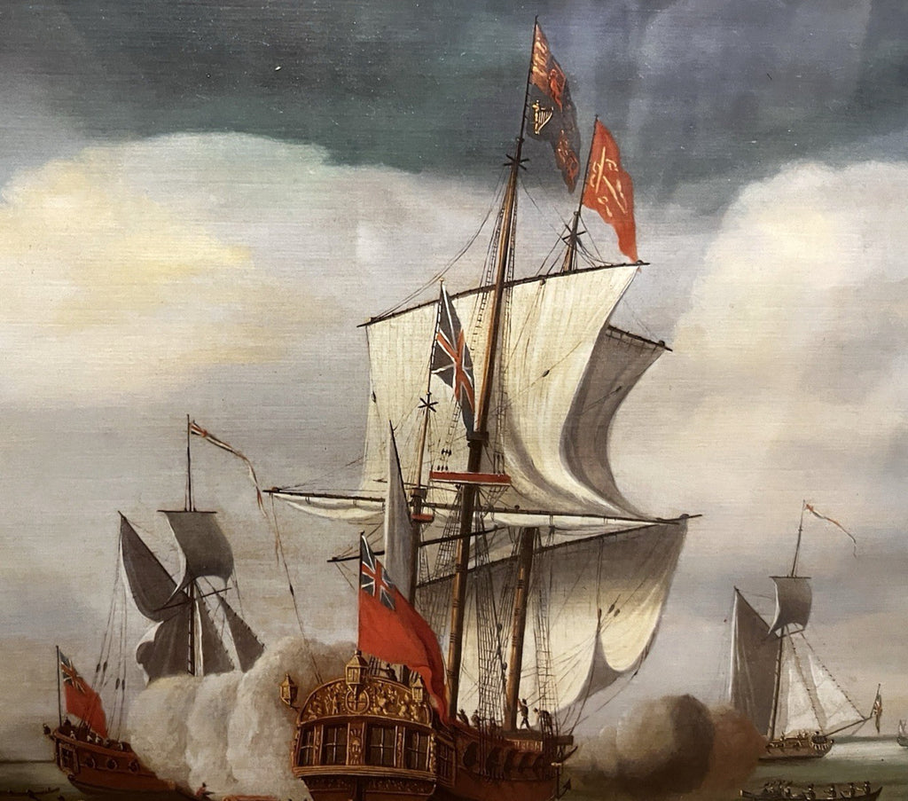 Vintage Maritime Battle Scene Print Framed Naval Ships 42x32cm Tall Ships
