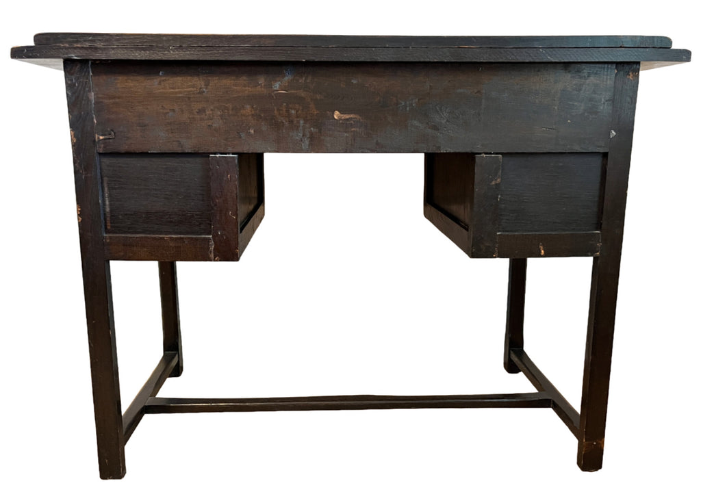 Vintage 1930s Solid Wood Desk 5 Drawer Console Table Carved Front 109cm