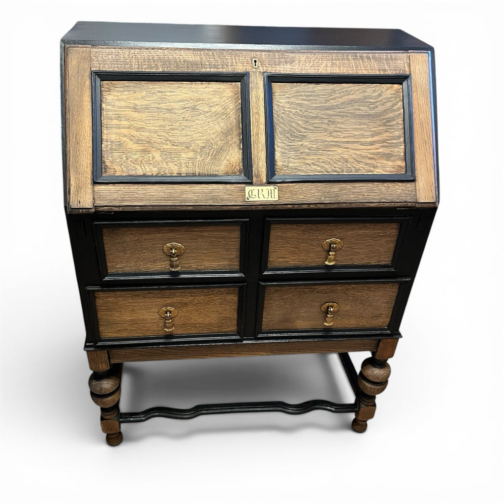 Vintage Oak Bureau Writing Desk / Fall Front Bureau / Refinished Storage Cabinet