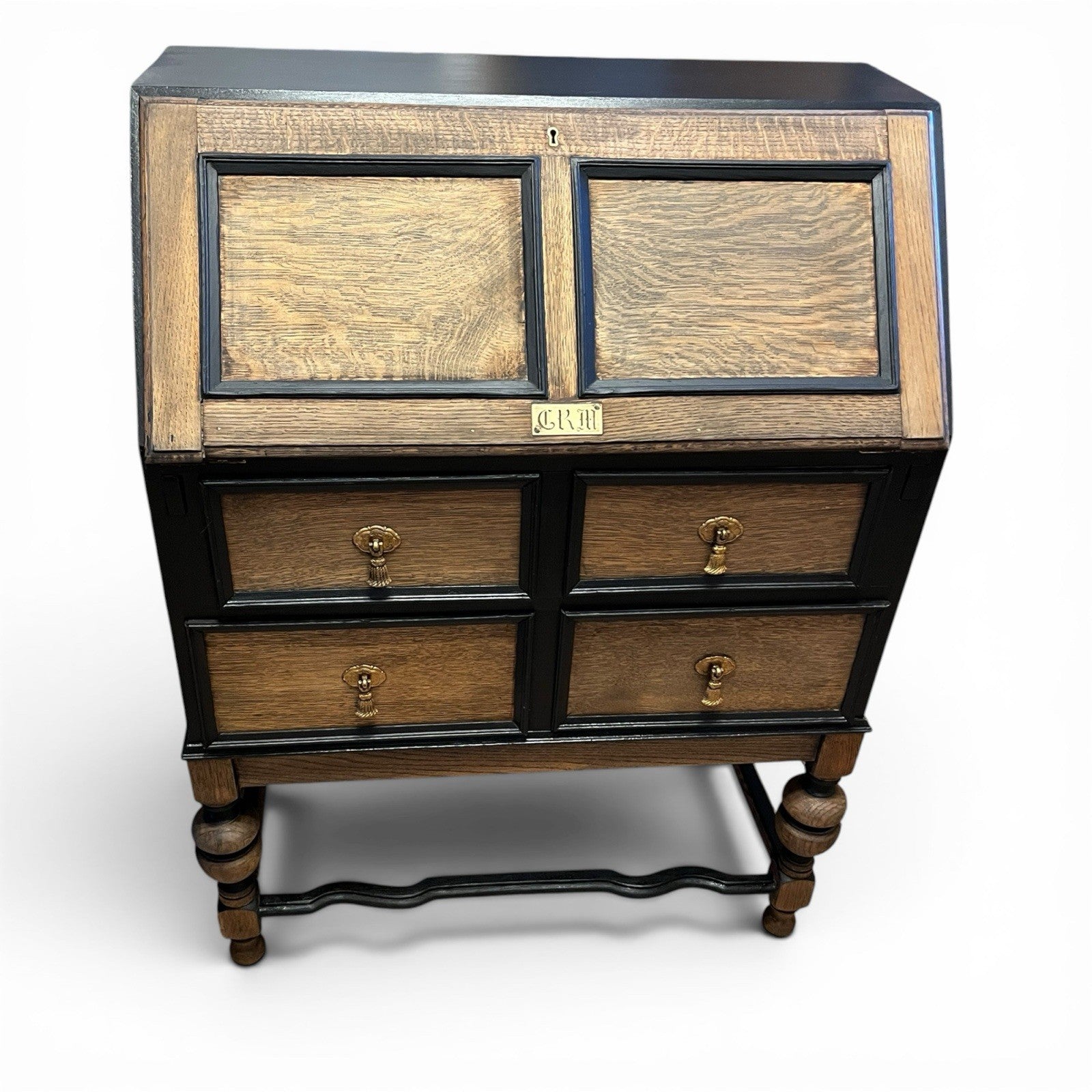 Vintage Oak Bureau Writing Desk / Fall Front Bureau / Refinished Storage Cabinet