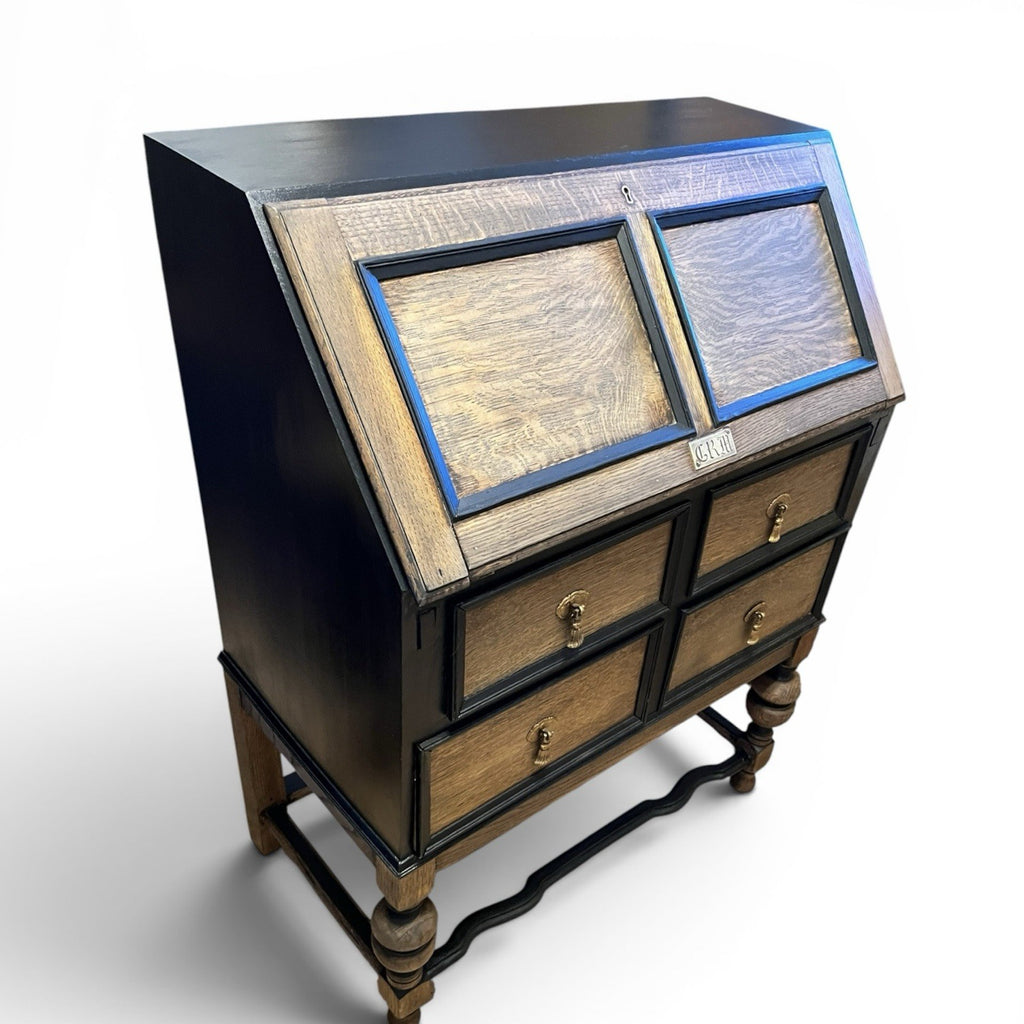 Vintage Oak Bureau Writing Desk / Fall Front Bureau / Refinished Storage Cabinet