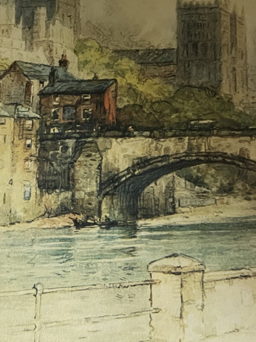 Vintage Framed Print Durham Cathedral C. Manning Signed Matted, Glazed 32x47cm
