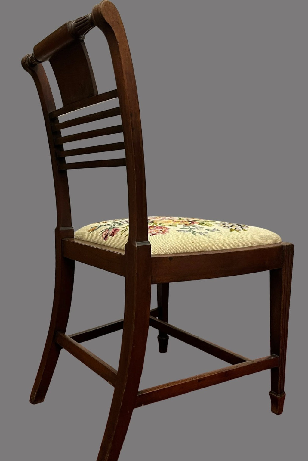Vintage Wooden Dining Chair Upholstered Needlepoint Seat 88cm
