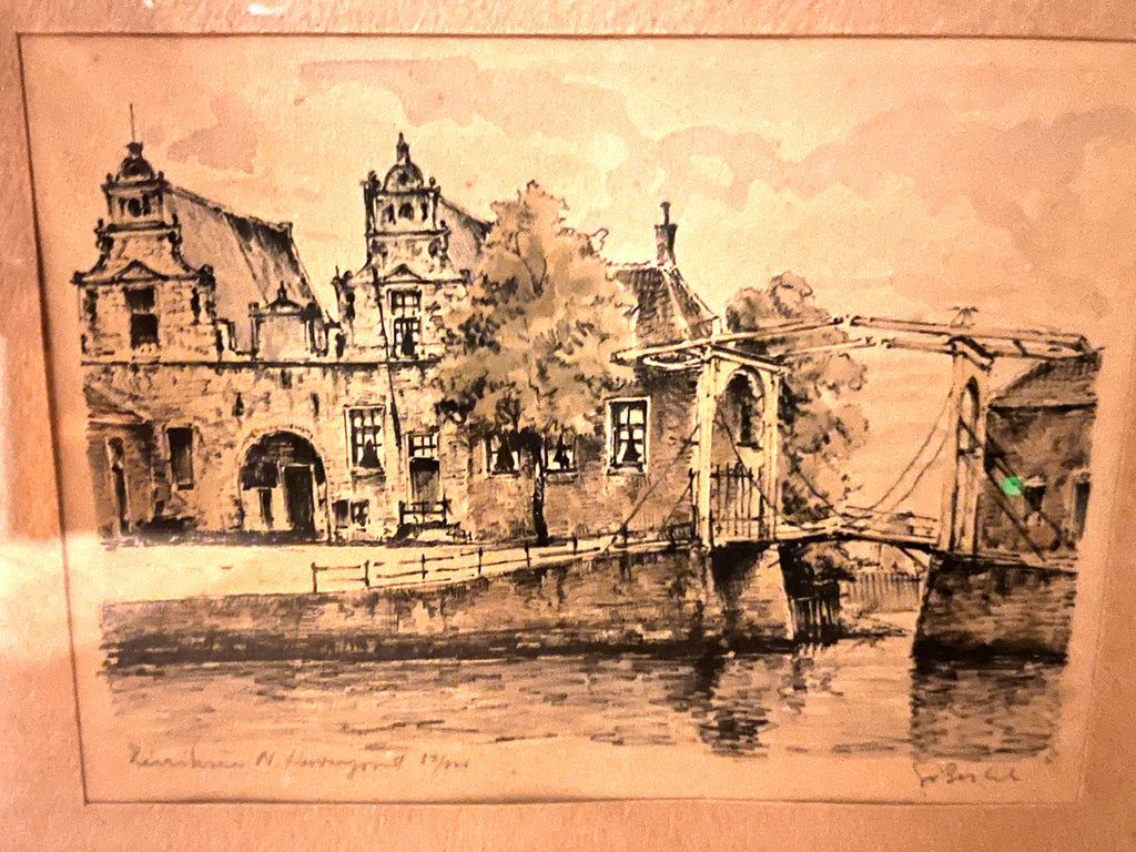 Vintage Pont du Béguinage Bruges Etching Signed & Numbered 24x21cm Framed