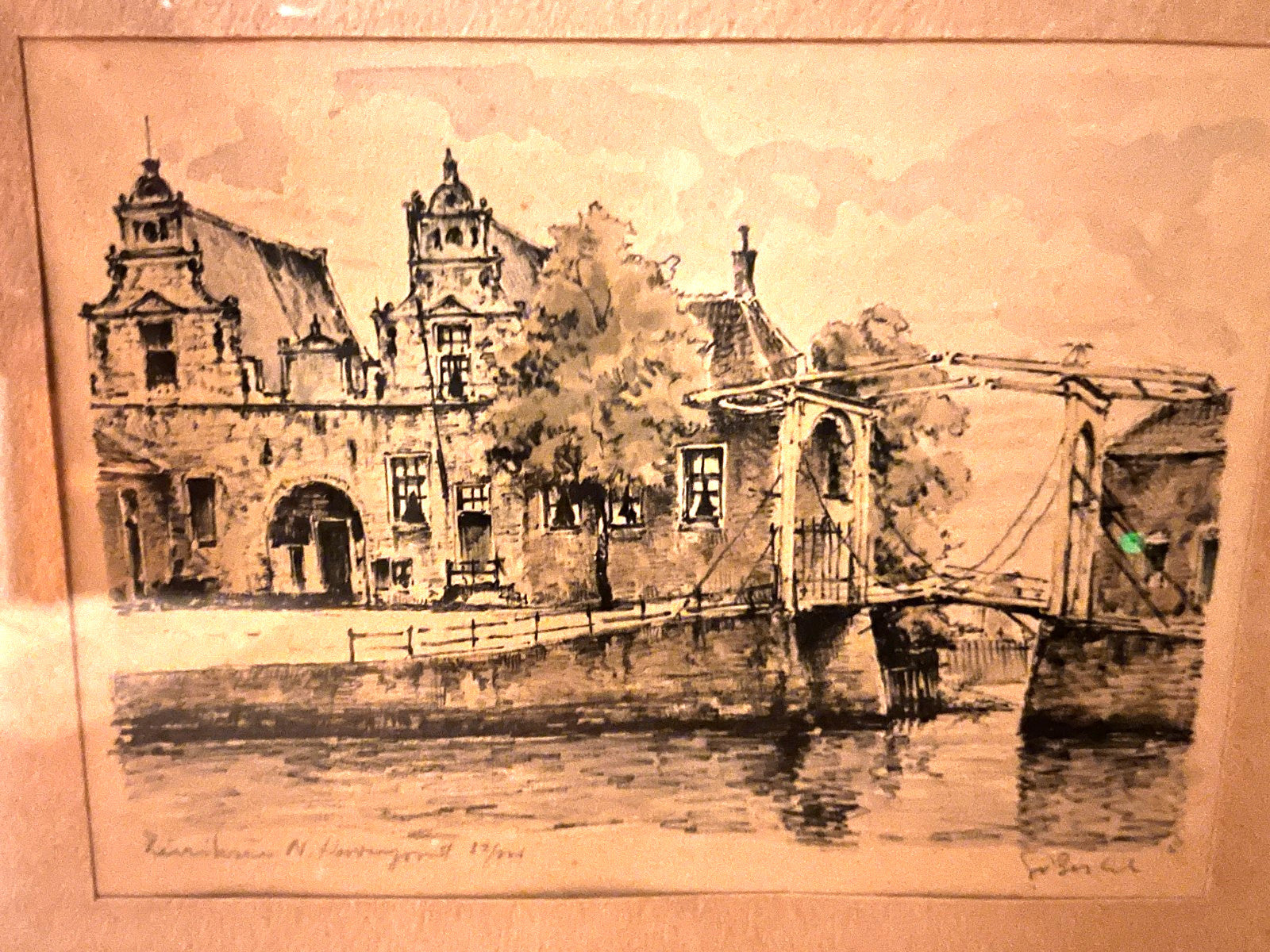 Vintage Pont du Béguinage Bruges Etching Signed & Numbered 24x21cm Framed