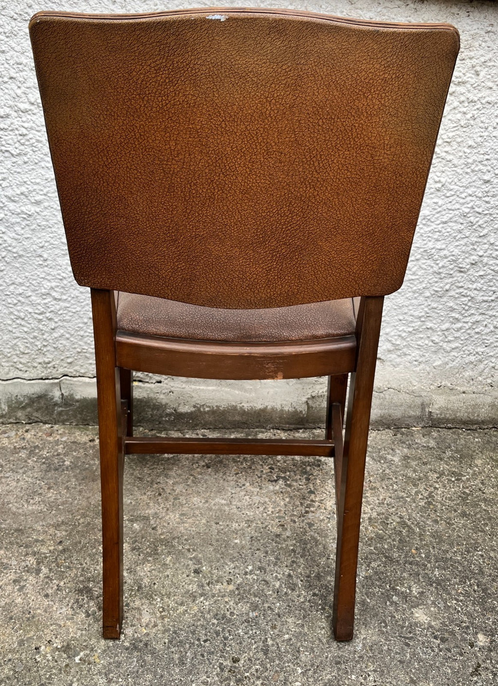 Vintage Oak Dining Chairs Pair Camel Vinyl Upholstered