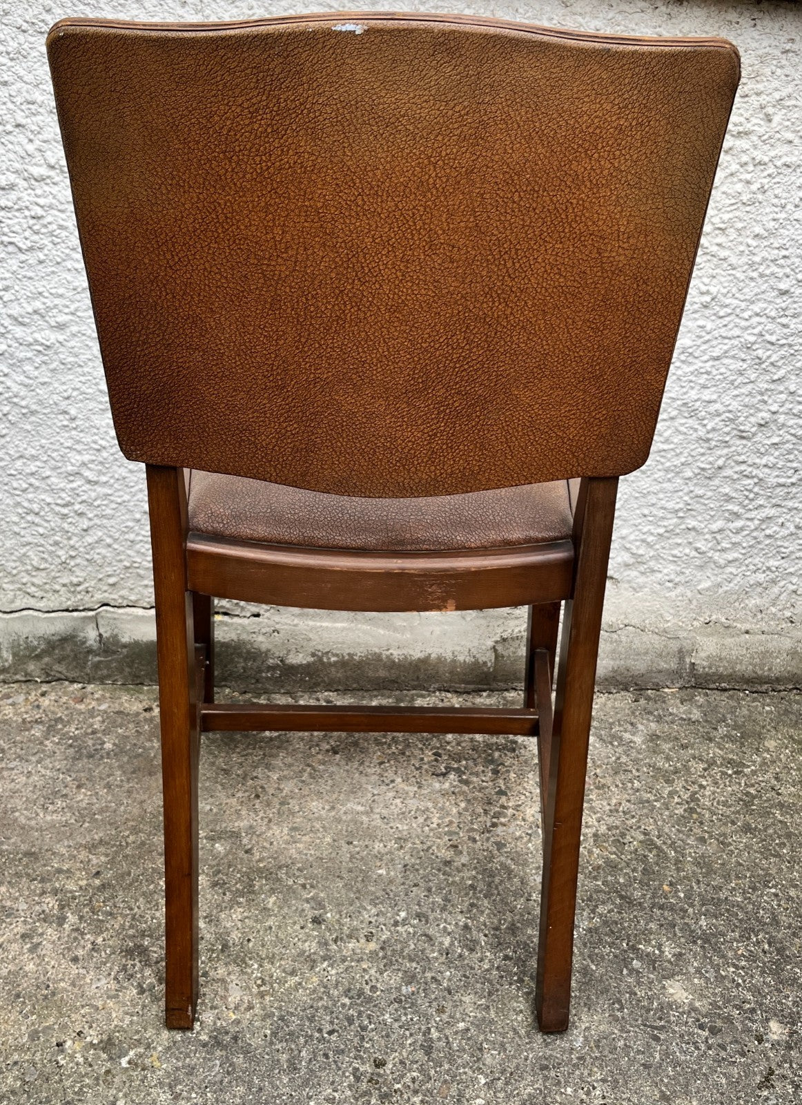 Vintage Oak Dining Chairs Pair Camel Vinyl Upholstered
