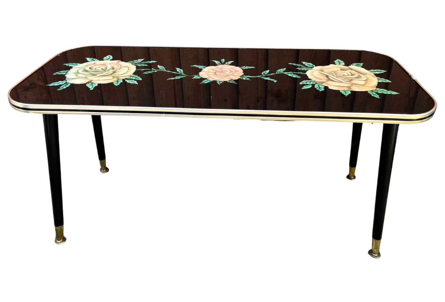 Vintage Atomic Style Coffee Table with Floral Glass Top – Mid Century Sputnik Re