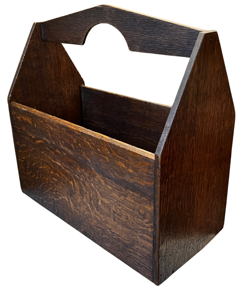 Antique Oak Magazine Rack / Newspaper Holder – Arts & Crafts Style Wooden Storag