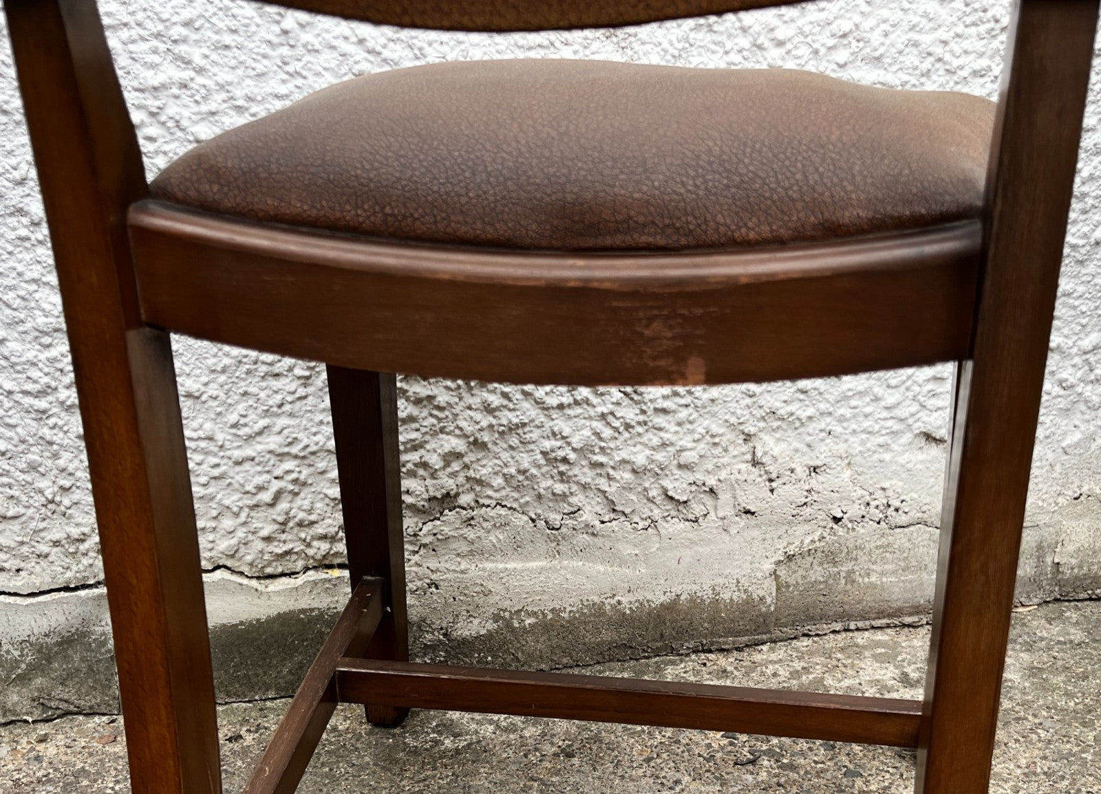 Vintage Oak Dining Chairs Pair Camel Vinyl Upholstered