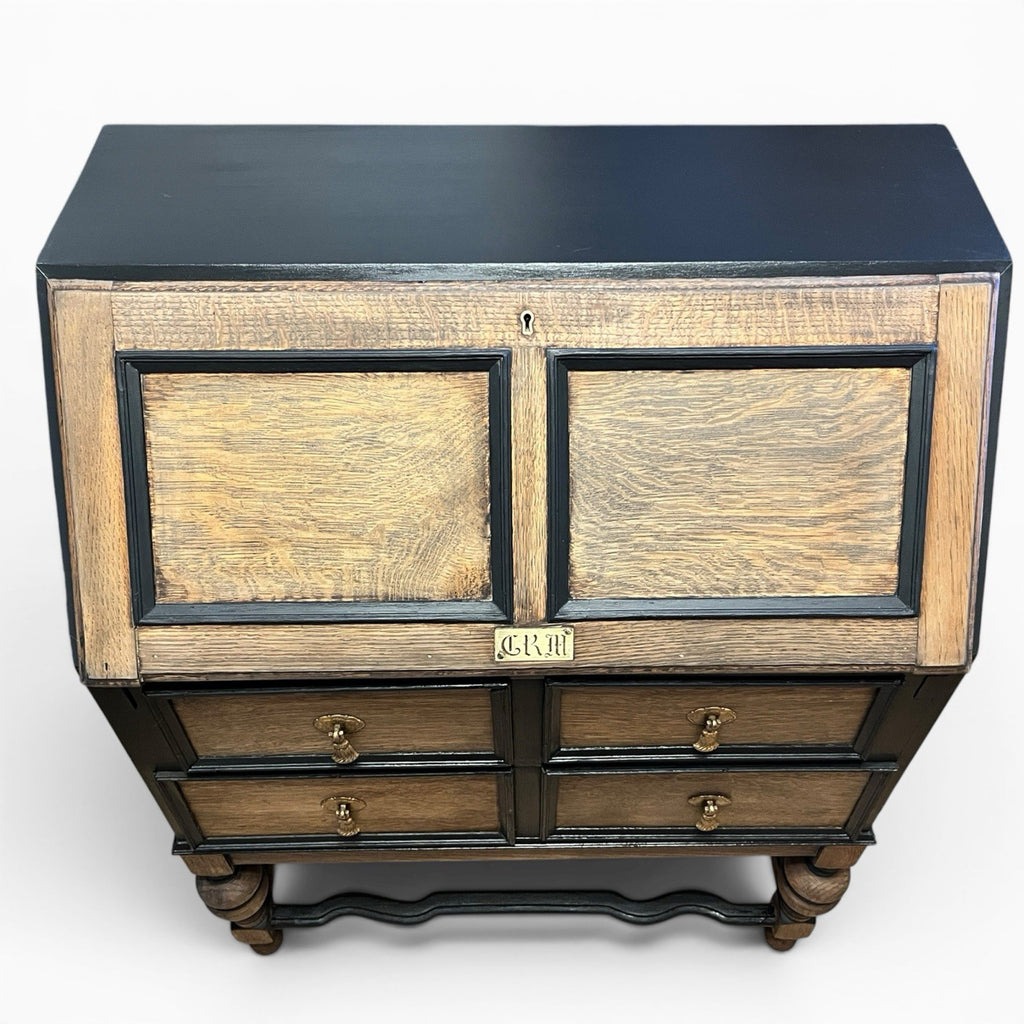 Vintage Oak Bureau Writing Desk / Fall Front Bureau / Refinished Storage Cabinet