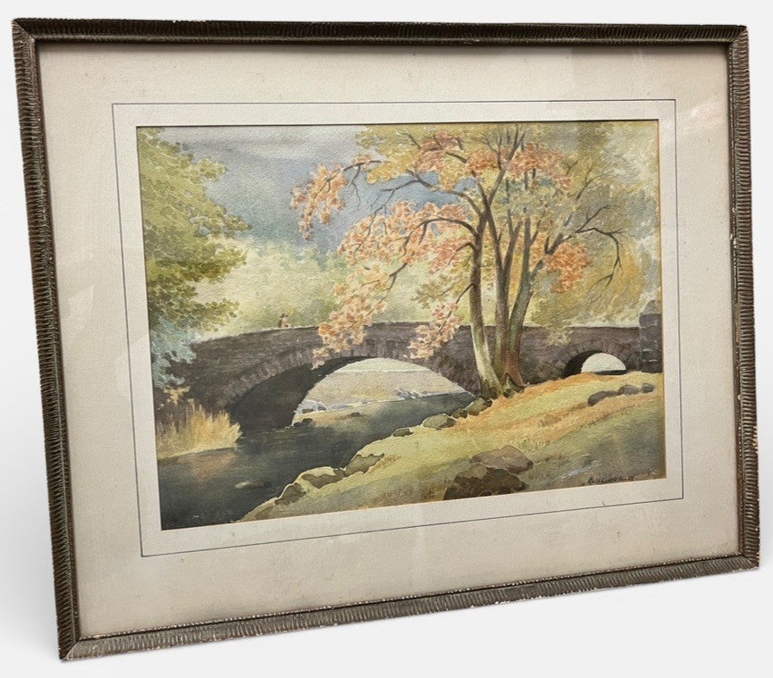 R W Clarke Watercolour Painting 1953 Peter Bridge Framed Landscape 51cm