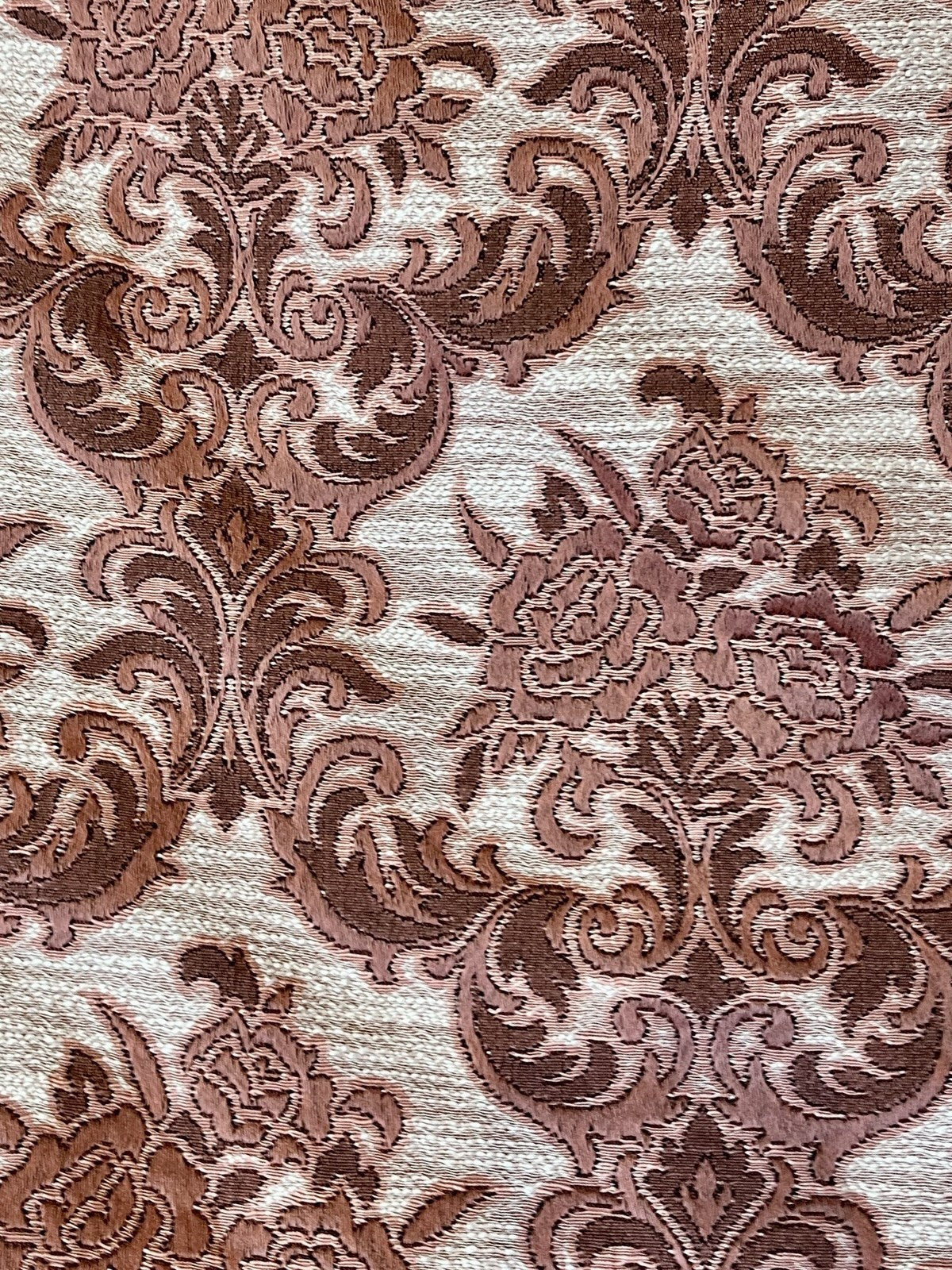 Vintage Pink Damask Curtain Panels W:140cm x D:206cm. 1970s Lightweight VGC