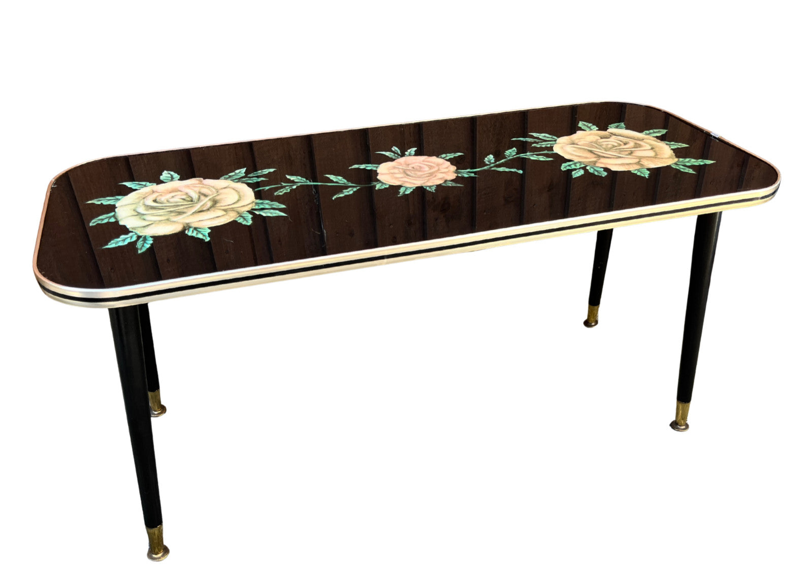 Vintage Atomic Style Coffee Table with Floral Glass Top – Mid Century Sputnik Re