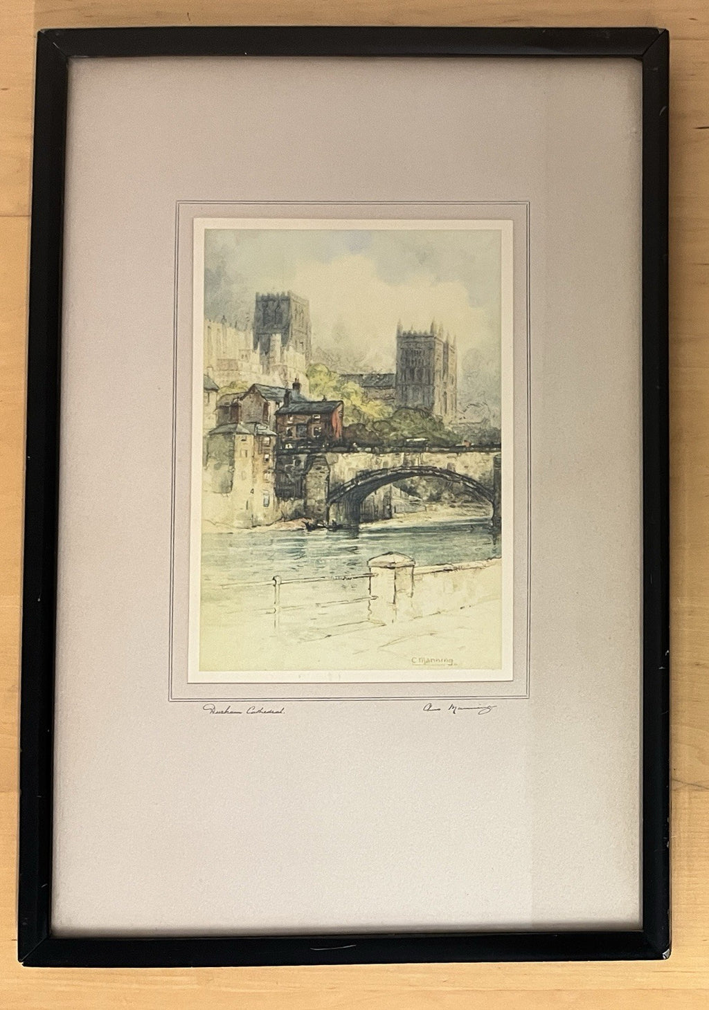 Vintage Framed Print Durham Cathedral C. Manning Signed Matted, Glazed 32x47cm