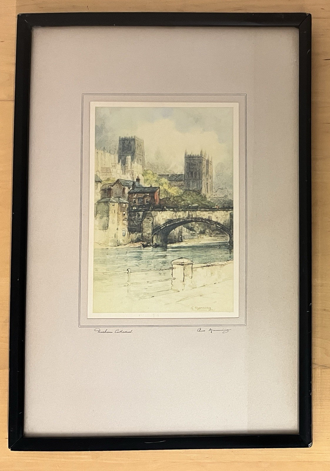 Vintage Framed Print Durham Cathedral C. Manning Signed Matted, Glazed 32x47cm