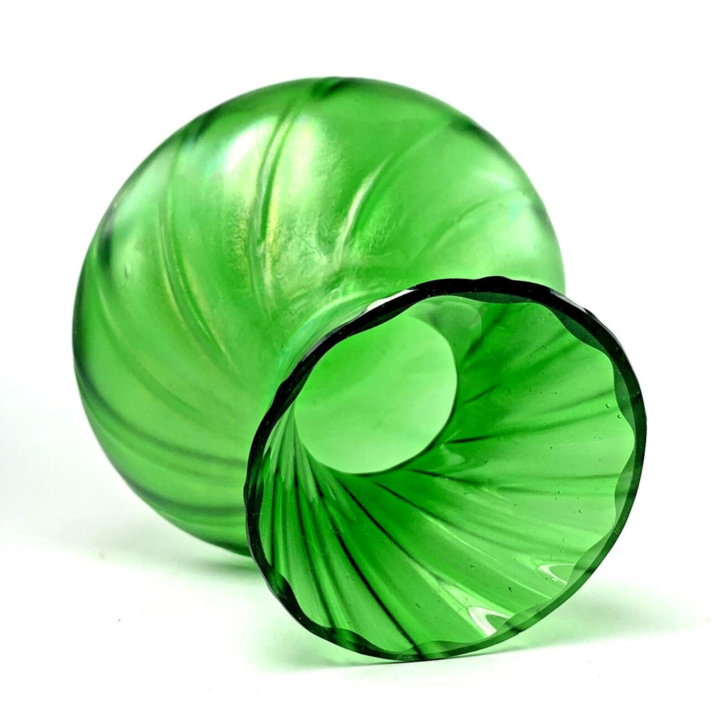 Antique Green Glass Vase Art Nouveau Art Glass Lustre Finish c1900