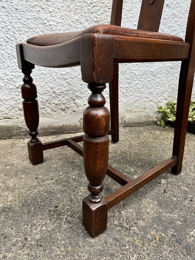 Pair Vintage Oak Dining Chairs Tudor Jacobean Farmhouse Carved Wooden Chairs
