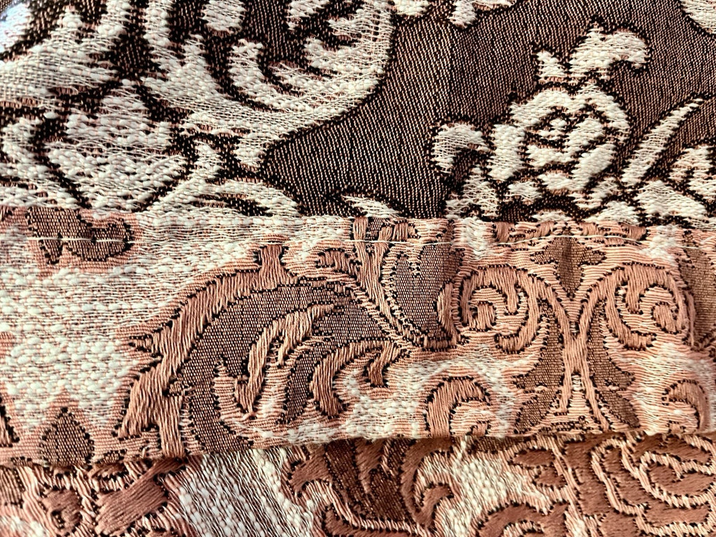 Vintage Pink Damask Curtain Panels W:140cm x D:206cm. 1970s Lightweight VGC