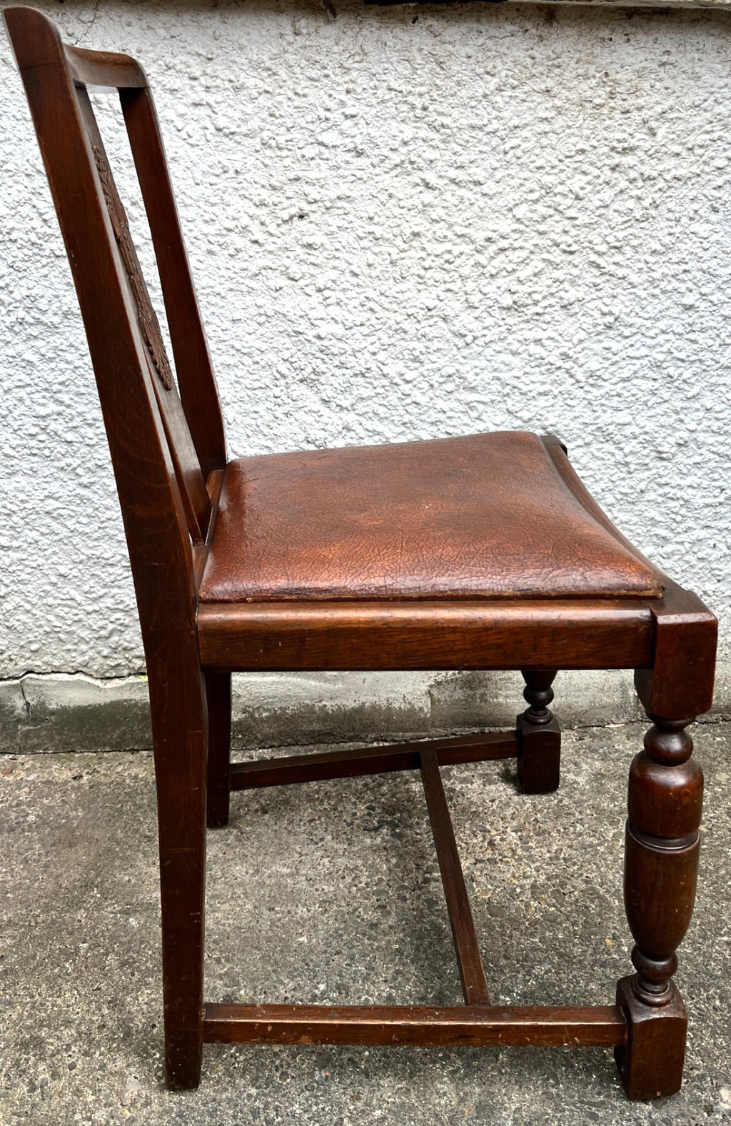 Pair Vintage Oak Dining Chairs Tudor Jacobean Farmhouse Carved Wooden Chairs